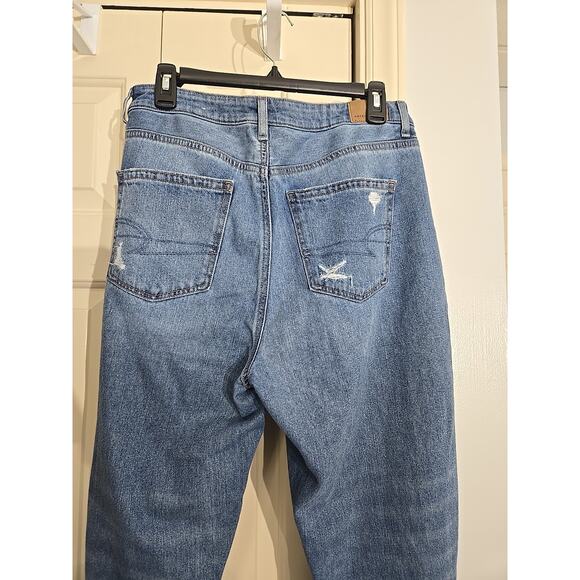 MOM JEANS American Eagle Womens 10 Short Blue High Rise Stretch Distressed - Picture 3 of 7
